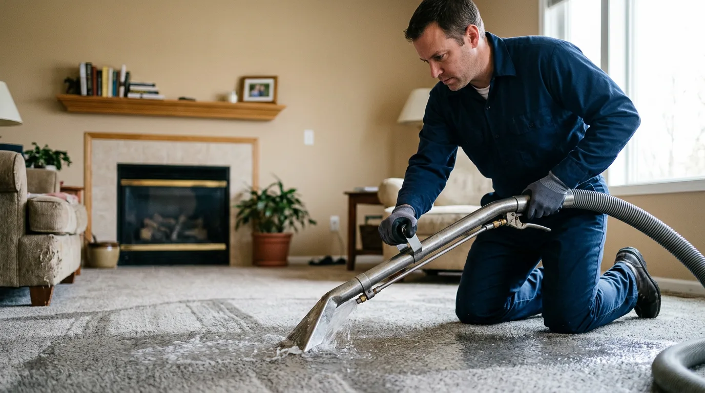 Water damage restoration technician working near Palestine, IL